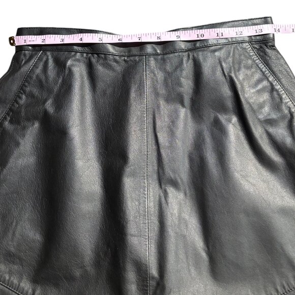 Evan Davies Vintage Leather Skirt pencil Petite 80s 90s black high waist 10P - Picture 12 of 14